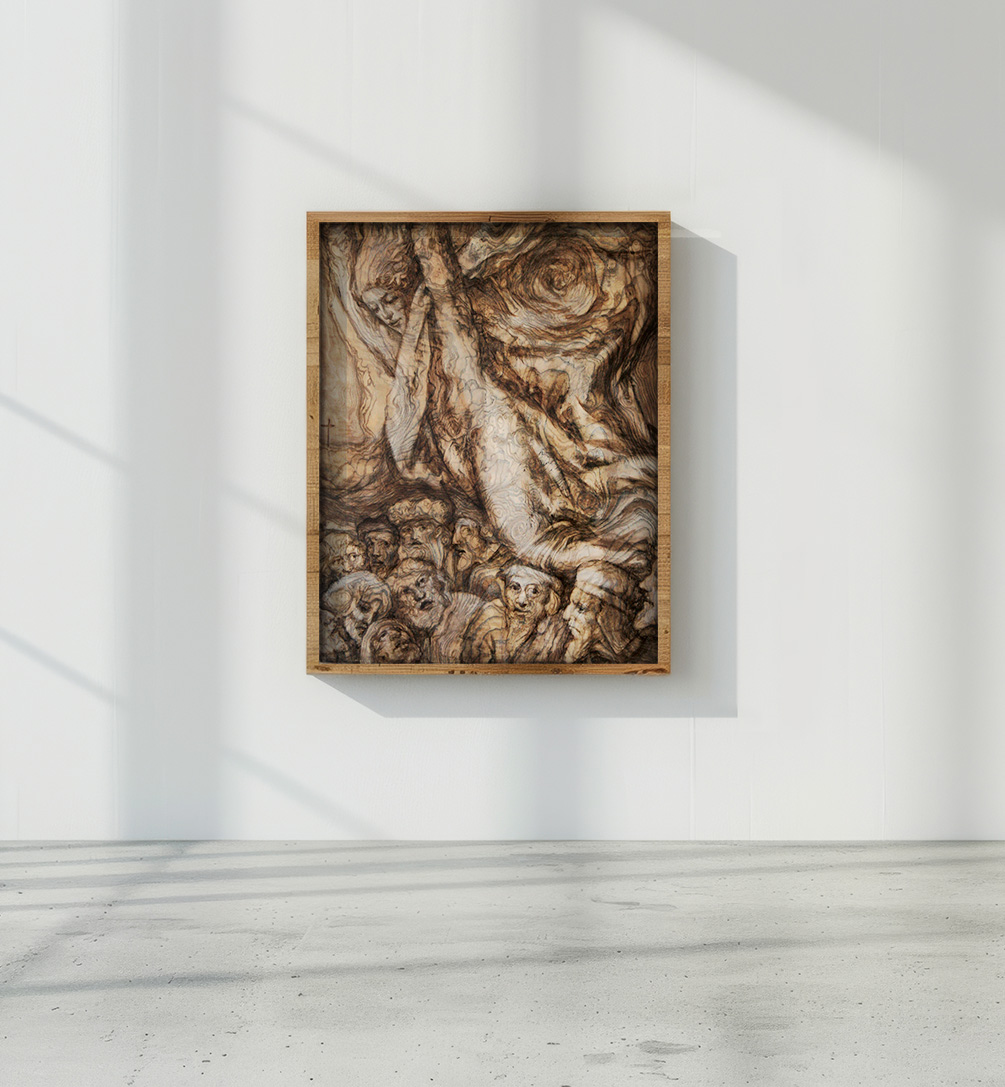 Die Himmelfahrt Jesu -14 Stationen im Glauben eine Holzmalerei Serie von Helmut Frelke