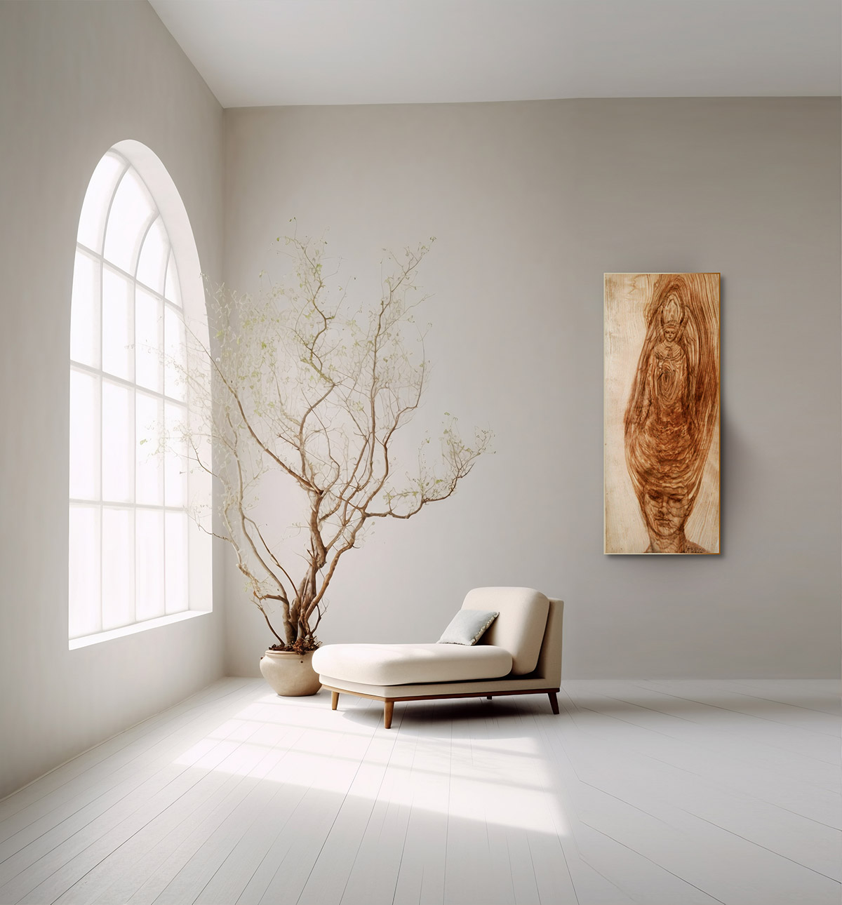 Stilvoll Holzmalerei harmoniert im modernen Wohnambiente