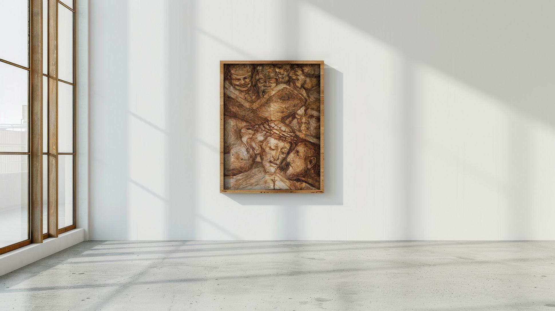 Jesus fällt zum dritten Mal Holzmalerei von Helmut Frelke Kunstausstellung sakrale Kunst