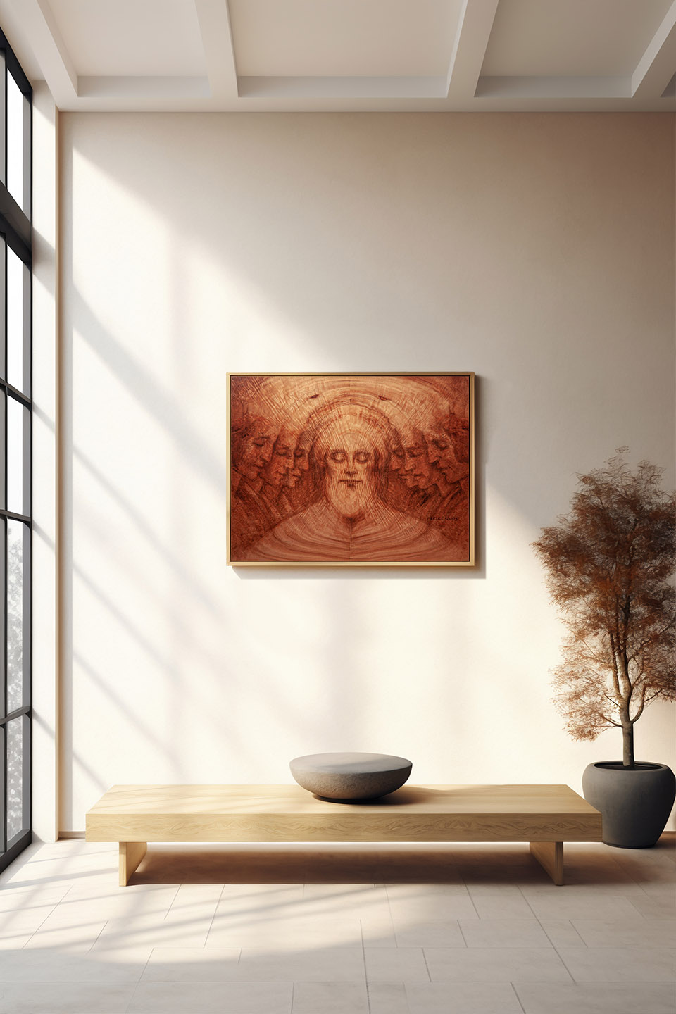 Kunstwerk Meditation von Helmut Frelke gemalt auf Holztafel