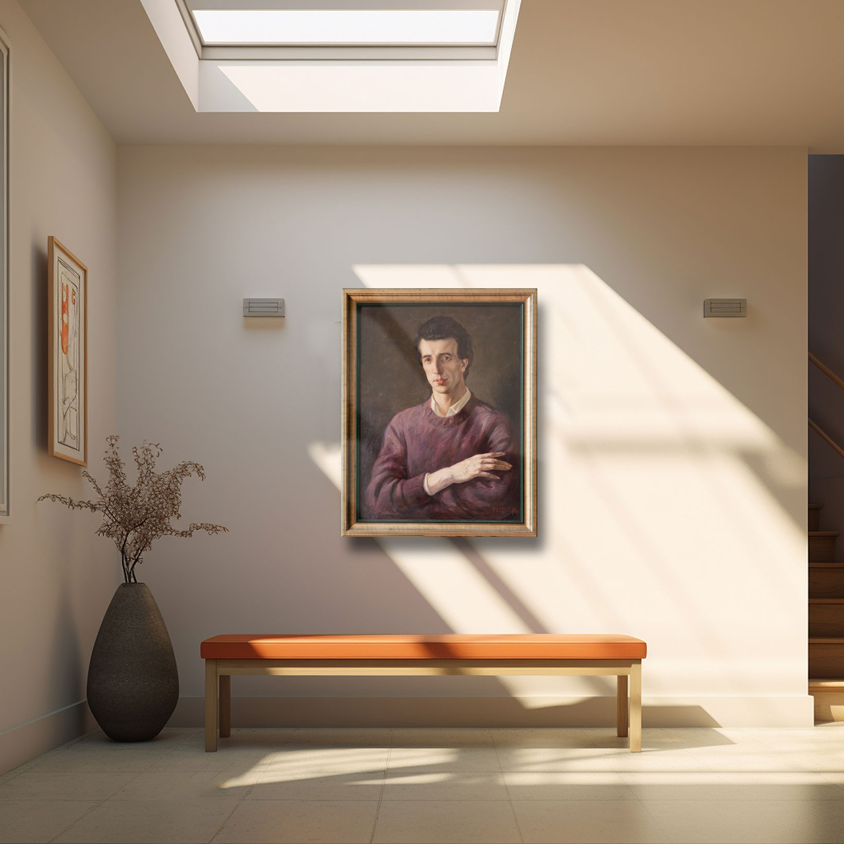 Porträt eines Mannes in Öl auf Leinwand, gemalt von Helmut Frelke in klassischem Stil, realistische Malerei mit feinem Licht und ruhiger Ausdruckskraft.