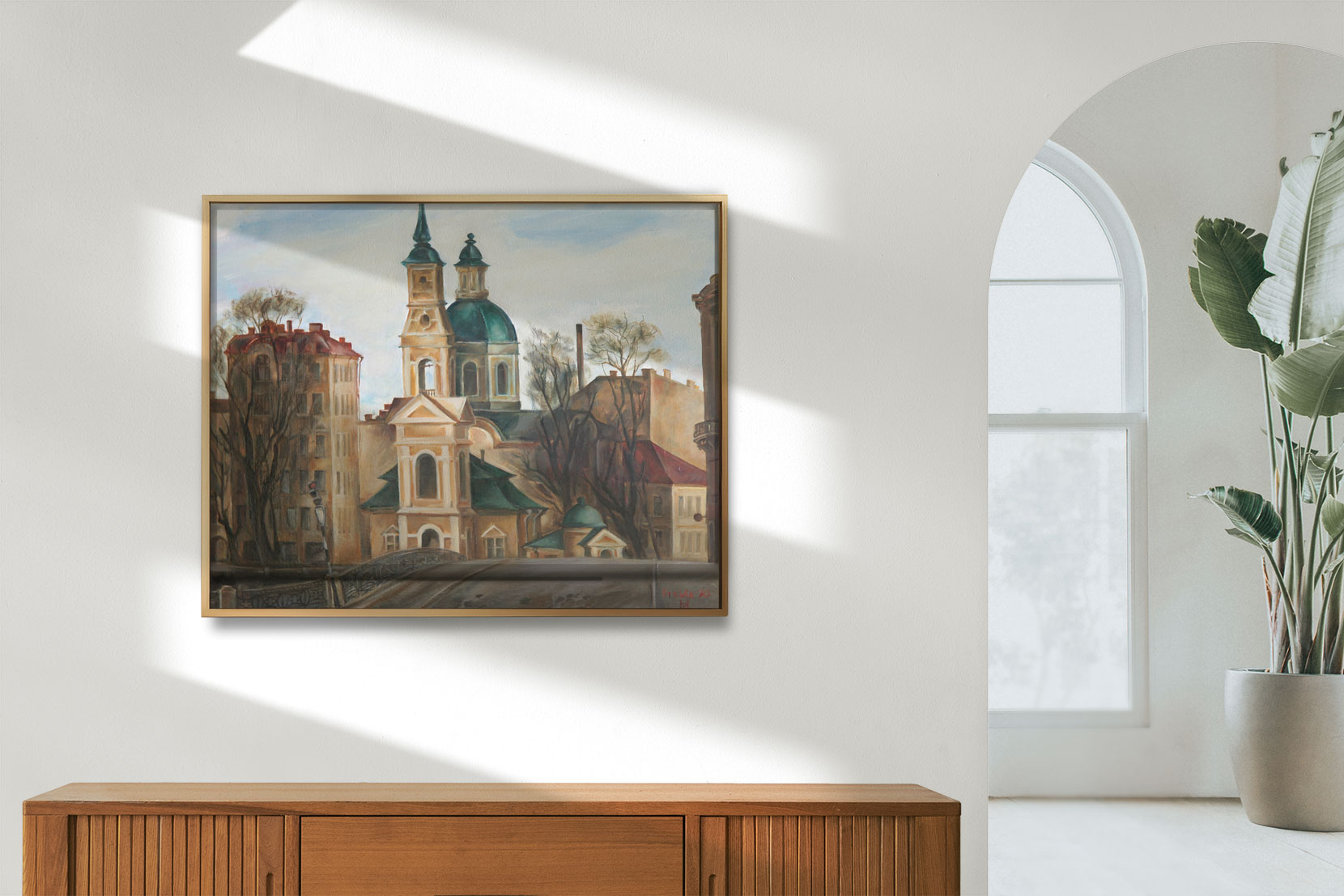 Ölgemälde „Brücke und Kirche in Sankt Petersburg“ von Helmut Frelke, historische Stadtansicht mit Kuppeln und klassischer Architektur